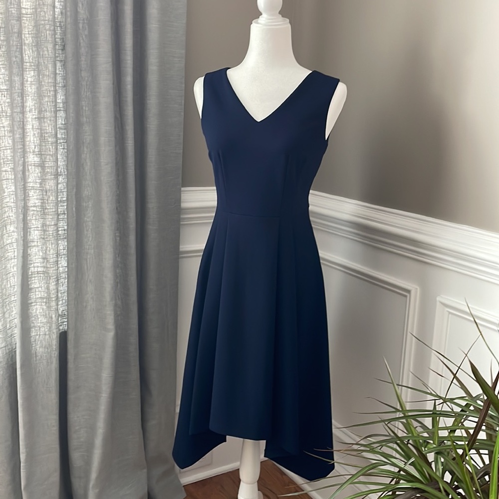 DKNY Women's Dress V Neck Navy DKNY High-Low Fit & Flare Size 2